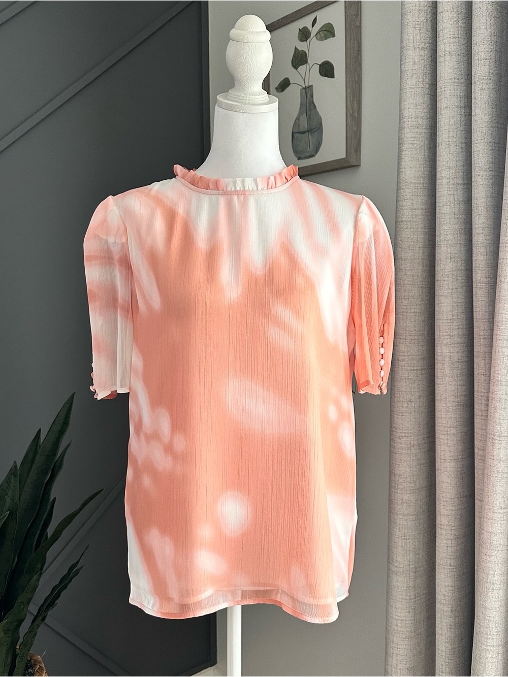Calvin Klein Peach and White Tie-Dye Short Sleeve Blouse